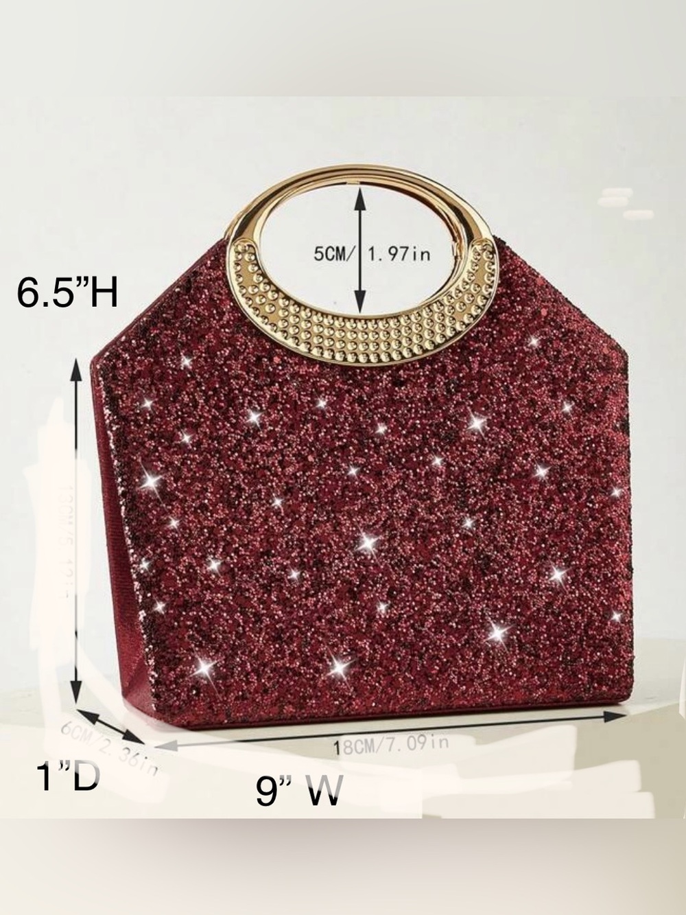 NWT Sparkling Fuchsia/Burgundy Glitter Clutch with Silver Crossbody Chain - Picture 12 of 14